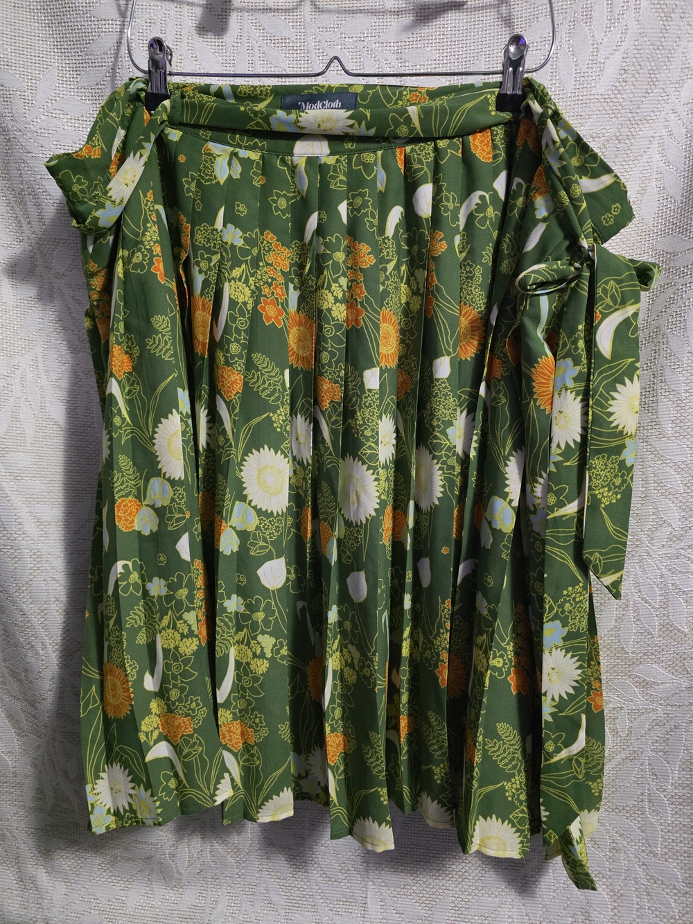 ModCloth Green Floral A-Line Skirt with Orange and White Accents